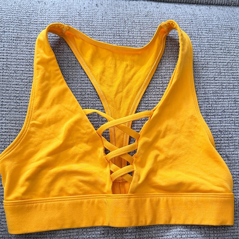 PINK Victoria's Secret Yellow Lace-Up Sports Bra